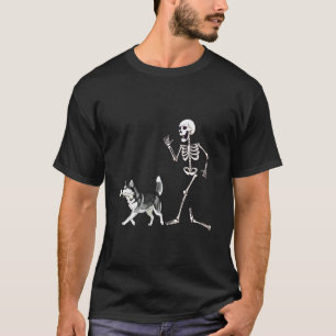 Grappige Halloween Siberische Husky en Skelet T-shirt