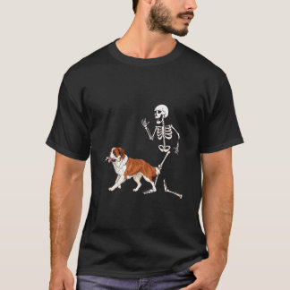 Grappige Halloween Sint Bernard en Skelet T-shirt