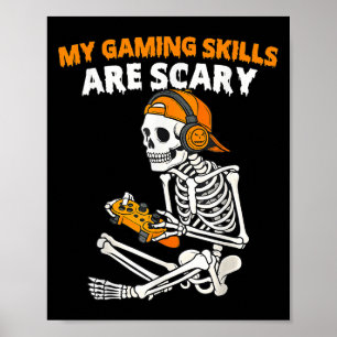 Grappige Halloween Skelet Gamer Video Game Vaardig Poster