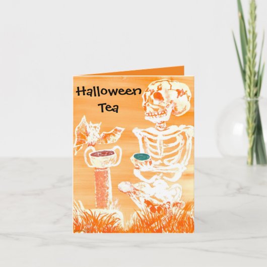 Grappige Halloween Skeleton-Bat Tea Time Gevouwen Bedankkaart (Voorkant)