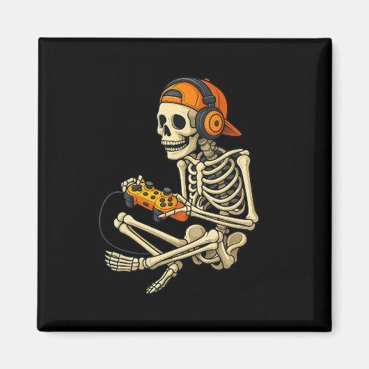 Grappige Halloween Skeleton Gamer Video Gaming Boy Magneet (Voorkant)
