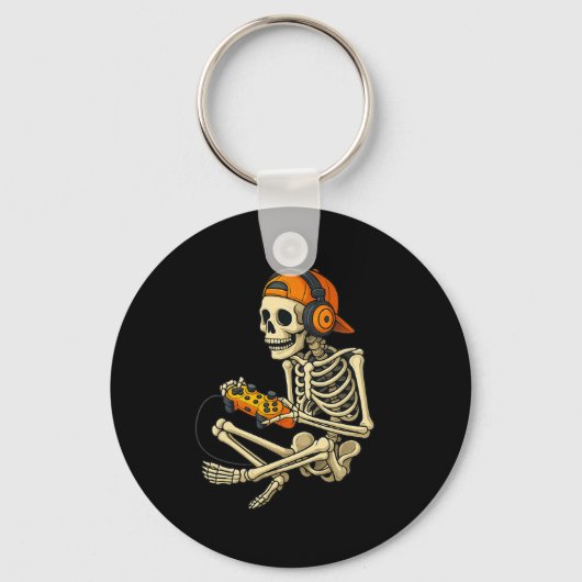 Grappige Halloween Skeleton Gamer Video Gaming Boy Sleutelhanger (Voorkant)