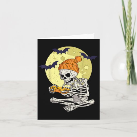 Grappige Halloween Skeleton Gamer Videogames Jonge Kaart (Voorkant)