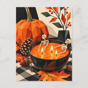 Grappige Halloween-skeletten Pompoen Bad Postkaart Feestdagenkaart