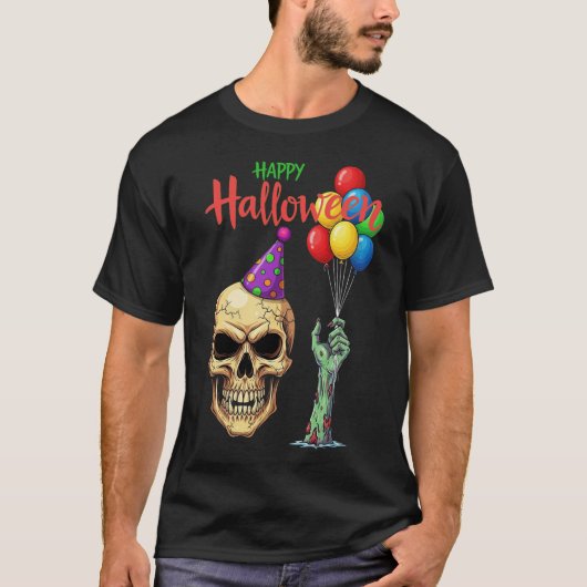 Grappige Halloween Skull Party Ballonnen T-shirt (Voorkant)