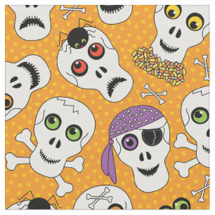 Grappige Halloween Skulls op Oranje Patroon Stof