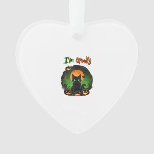 Grappige Halloween Spelonkachtige Zwarte Kat Pompo Ornament
