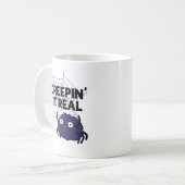 Grappige Halloween Spin Pun Creepy It Real Koffiemok (Voorkant links)