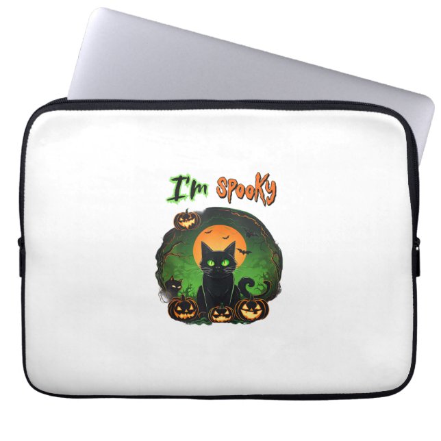 Grappige Halloween Spooky Black Cat Pumpkin Bat St Laptop Sleeve (Voorkant)