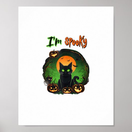 Grappige Halloween Spooky Black Cat Pumpkin Bat St Poster (Voorkant)