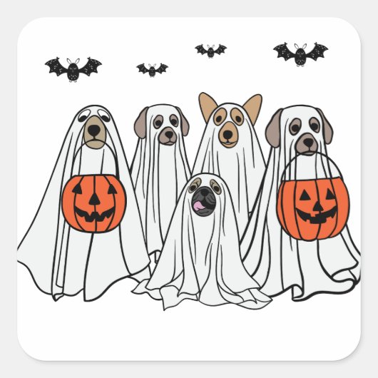 Grappige Halloween Spooky Dogs - СLeuke Spookhonde Vierkante Sticker (Voorkant)