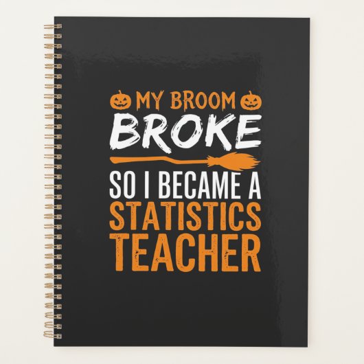 Grappige Halloween-statistieken Onderwijzer Bezemo Planner (Voorkant)