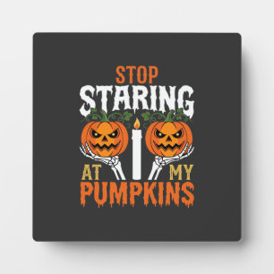Grappige Halloween Stop met staren naar mijn pompo Fotoplaat