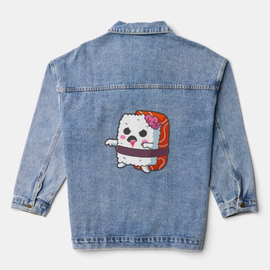 Grappige Halloween Sushi Monster Zombie Denim Jacket (Achterkant)
