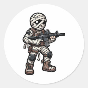 Grappige Halloween Tactical Mummy Army Mannen Vete Ronde Sticker