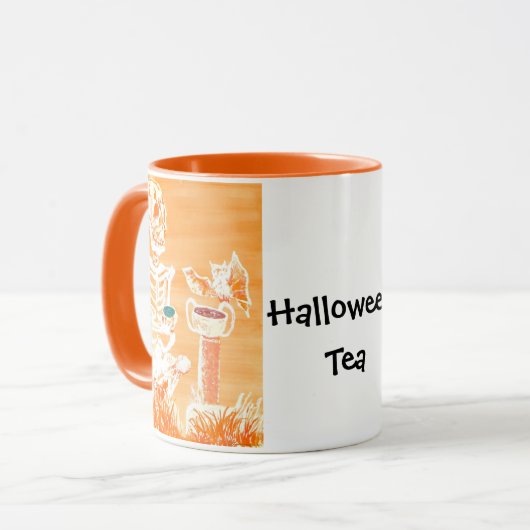 Grappige Halloween Tea Skele-ton Bat Crazy Cup Mok (Voorkant links)