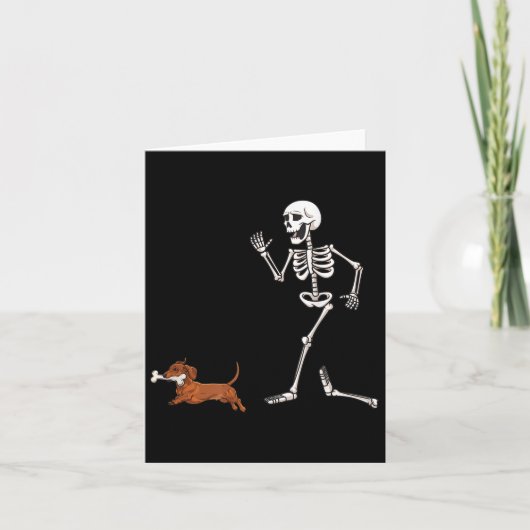 Grappige Halloween teckel en skelet Kaart (Voorkant)