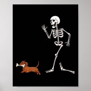 Grappige Halloween teckel en skelet Poster