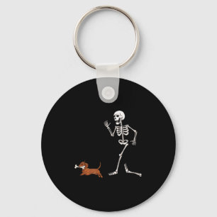 Grappige Halloween teckel en skelet Sleutelhanger