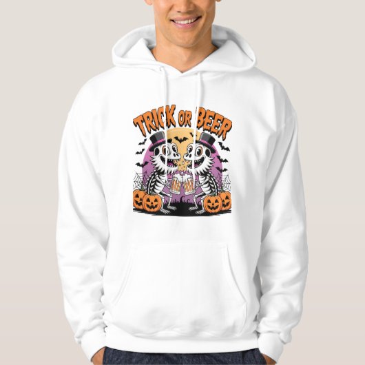 Grappige Halloween truc of bier skeletten Hoodie (Voorkant)