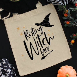 Grappige Halloween-typografie Heks, Bezem & Hoed Tote Bag