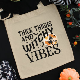 Grappige Halloween-typografie Heks & Volle Maan Tote Bag