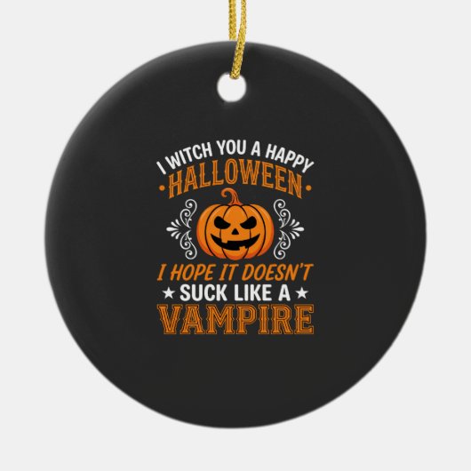 Grappige Halloween Vampier Pompoen Keramisch Ornament (Voorkant)