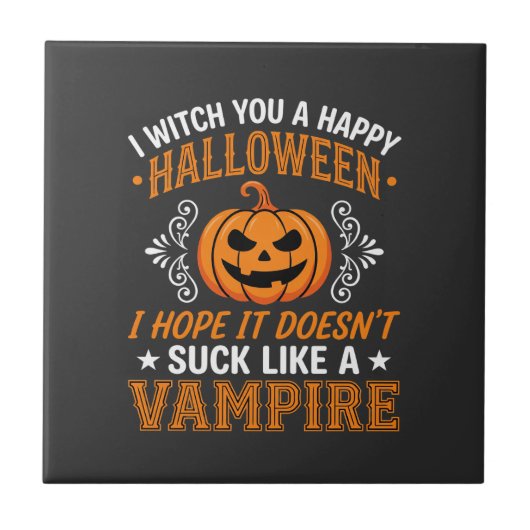 Grappige Halloween Vampier Pompoen Tegeltje (Voorkant)