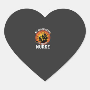 Grappige Halloween Verpleegster Heks Bezem Kostuum Hart Sticker