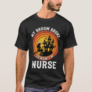 Grappige Halloween Verpleegster Heks Bezem Kostuum T-shirt