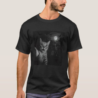 Grappige Halloween Verraste Bang Kat Selfie Grieze T-shirt
