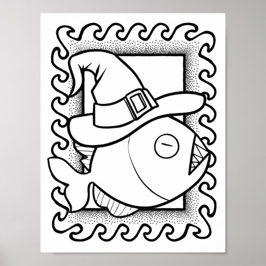 Grappige Halloween vis kleurplaat Poster (Voorkant)