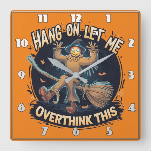 Grappige Halloween vogelverschrikker in de schemer Vierkante Klok (Voorkant)