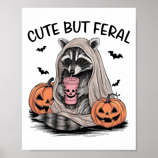 Grappige Halloween wasbeer met pompoenen TS - Scha Poster (Voorkant)