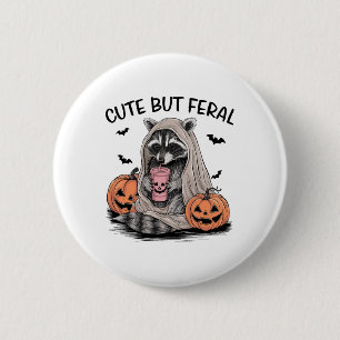 Grappige Halloween wasbeer met pompoenen vleermuiz Ronde Button 5,7 Cm