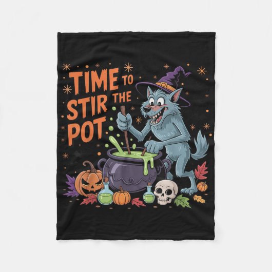 Grappige Halloween weerwolf tijd om de pot te roer Fleece Deken (Voorkant)