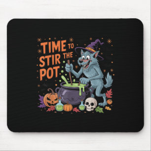 Grappige Halloween weerwolf tijd om de pot te roer Muismat