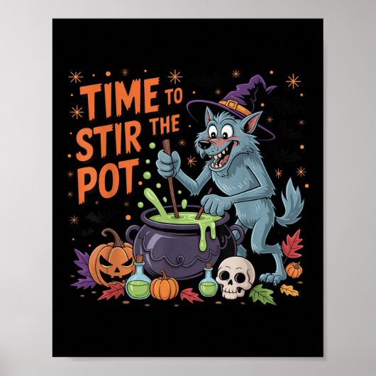 Grappige Halloween weerwolf tijd om de pot te roer Poster (Voorkant)