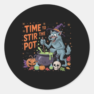Grappige Halloween weerwolf tijd om de pot te roer Ronde Sticker