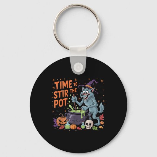 Grappige Halloween weerwolf tijd om de pot te roer Sleutelhanger (Voorkant)