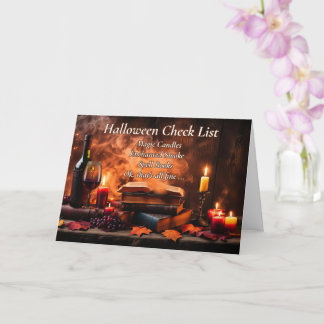 Grappige Halloween wijn checklist met kaarsen Kaart