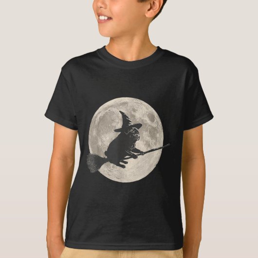 Grappige Halloween Witch Pug Moon Trick or treat S T-shirt (Voorkant)