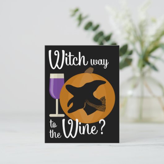 Grappige Halloween Witch Weg naar de Wijn Spooky Briefkaart (Staand voorkant)