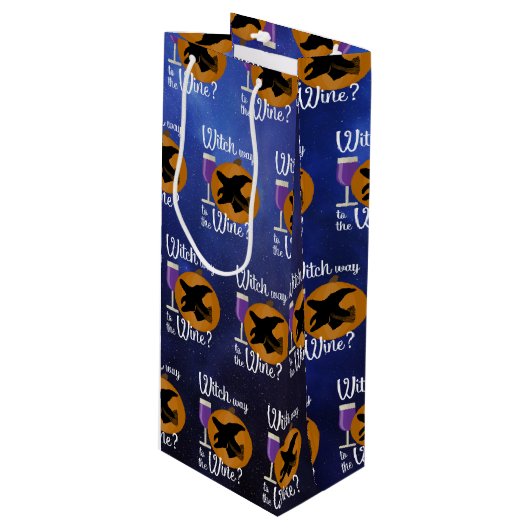 Grappige Halloween Witch Weg naar de Wijn Spooky Wijn Cadeautas (Voorkant Gekanteld)