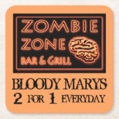 Grappige Halloween Zombie Zone Bloody Marys Kartonnen Onderzetters (Voorkant)