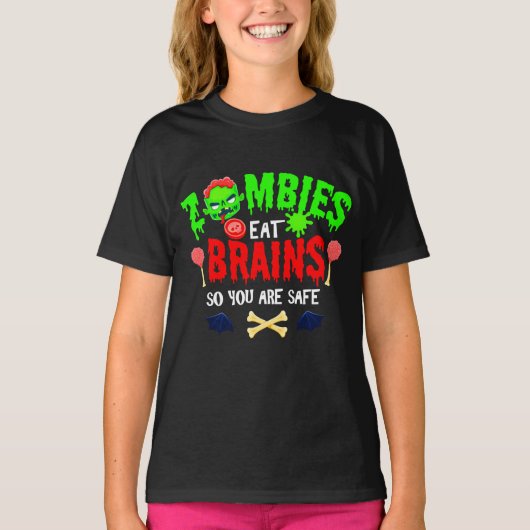 Grappige Halloween zombies eten hersenen je bent v T-shirt (Voorkant)