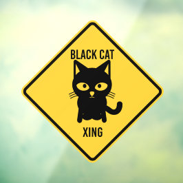 Grappige Halloween Zwarte Kat Crossing Sign Raamsticker