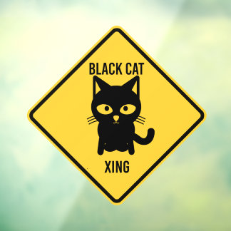 Grappige Halloween Zwarte Kat Crossing Sign Raamsticker