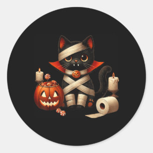 Grappige Halloween Zwarte Kat Dracula Kostuum Tric Ronde Sticker