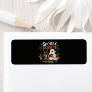 Grappige Halloween Zwarte Kat en Geest Coffeeliefh Etiket